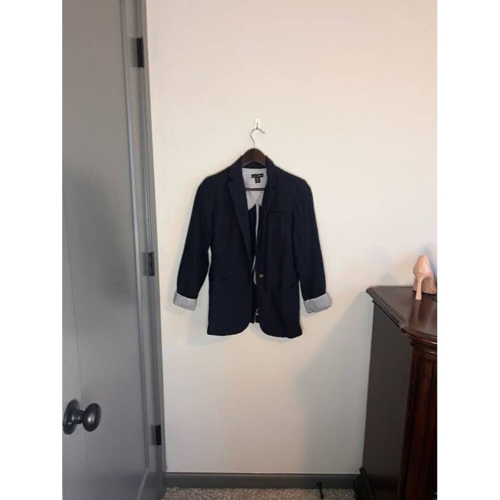 Willi Smith Navy Linen Blazer Nautical button XS Stripe Shoulder Pad